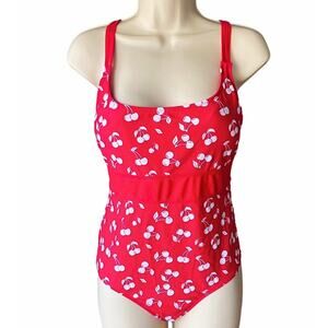 1 Piece CHERRIES Red & White Swimsuit Bathing Suit ~ Womens Size XL